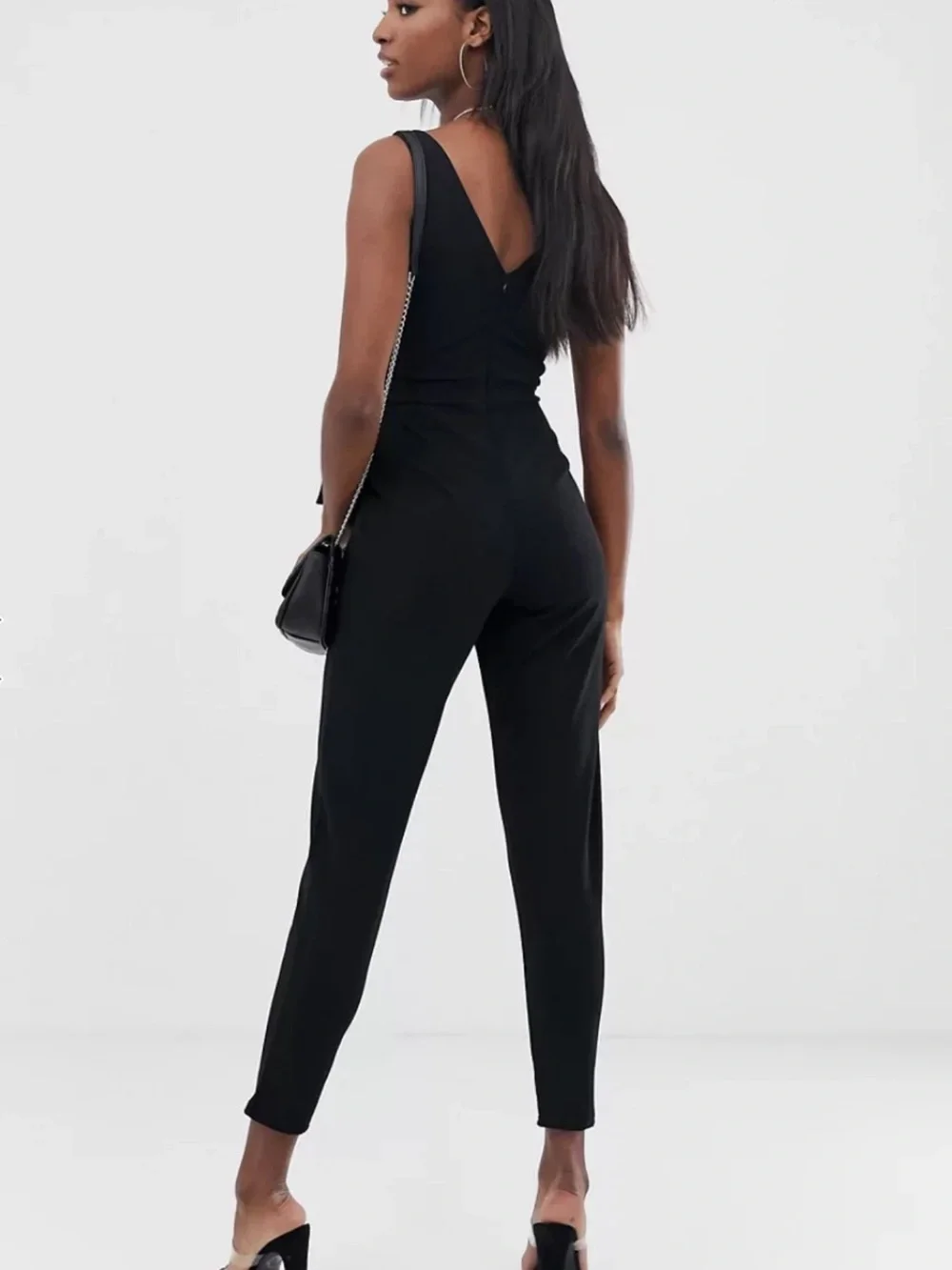 ASOS Black‎ Sleeveless V-Neck Crop Jumpsuit with Waist Tie Size 2